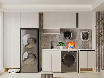Washing Machine Cabinet Washing Machine Sweeping Robot Green Rose 3d model