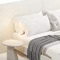 Modern Bedroom Bed With Elegant Headboard Soft Pillows Blanket And Nightstand