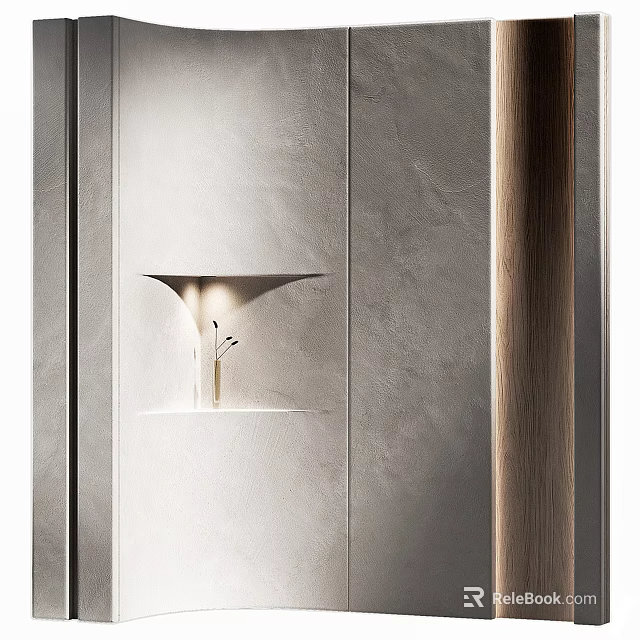 Modern Minimalist Wall Paneling Design With Gray Textured Surface And Wooden Accent 3d model 