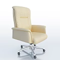 Beige Leather Office Chair with High Back Armrests and Swivel Silver Metal Wheels