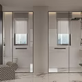 Luxury Modern Bathroom Interior With Marble Floor And Freestanding Bathtub