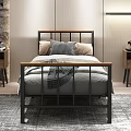 Modern Kids Bed With Metal Frame Wood Accent Headboard Plush Pillows And Gray Area Rug