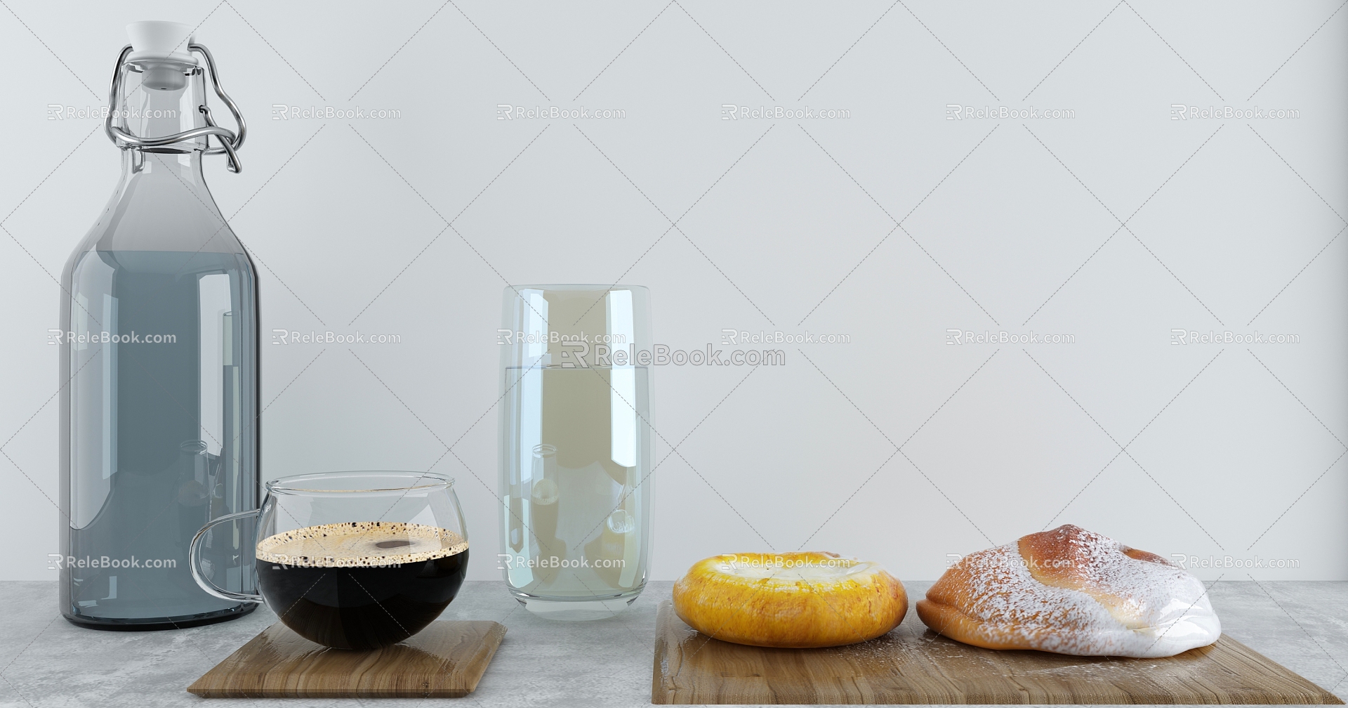 Modern Food Pastry Coffee 3d model