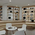 Modern Library Interior Design With Bookshelves Comfortable Chairs And Table 3d model