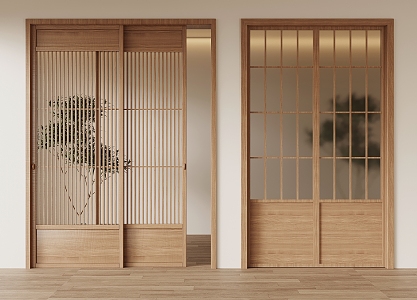 Japanese style sliding door wooden sliding door 3d model