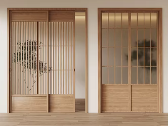 Japanese style sliding door wooden sliding door 3d model