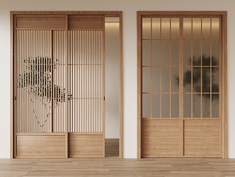 Japanese style sliding door wooden sliding door 3d model