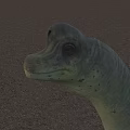 Large Green Reptile Dinosaur With Long Neck Standing On Dirt Ground