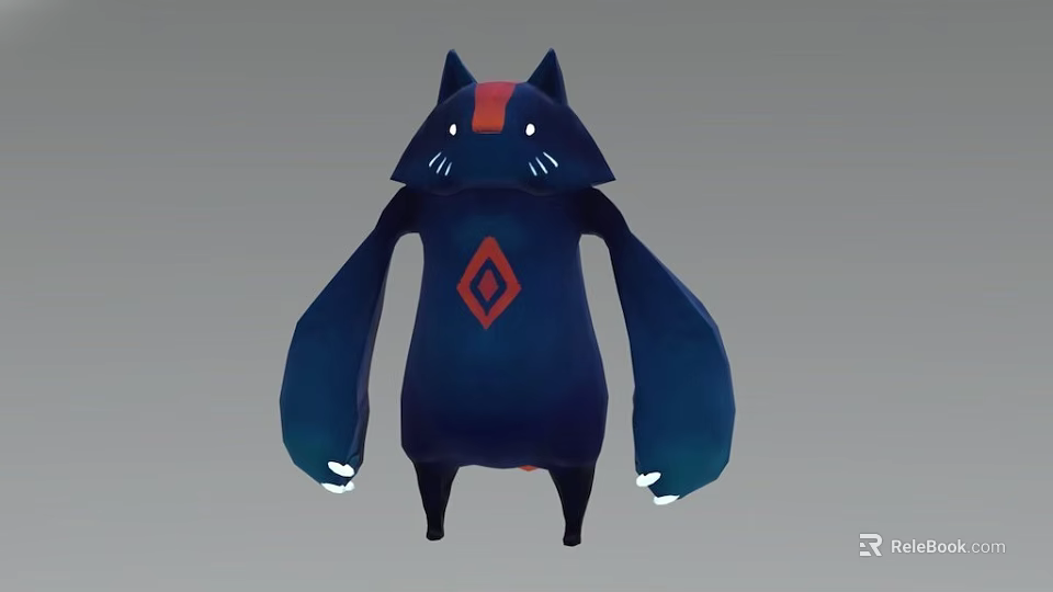 Game and Movie Character With Dark Blue Body Cat Ears Red Stripe And Diamond Symbol 3d model 