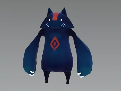 Game and Movie Character With Dark Blue Body Cat Ears Red Stripe And Diamond Symbol 3d model