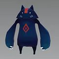 Game and Movie Character With Dark Blue Body Cat Ears Red Stripe And Diamond Symbol
