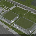 Modern Industrial Factory Building With Glass Curtain Walls Parking Lot And Green Trees