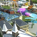 Vibrant Amusement Park With Ferris Wheel Colorful Domes And Spire Topped Buildings