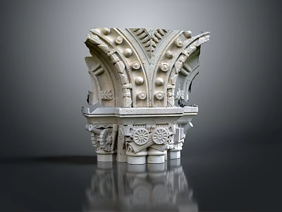 Scenic Ancient Architecture Stone Carving with Ornate Circular Gear and Grey White Design Details 3d model