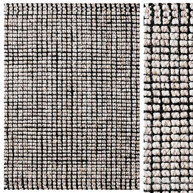Black and White Woven Square Rug With Intricate Textured Surface and Plush Weave 3d model 
