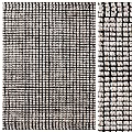 Black and White Woven Square Rug With Intricate Textured Surface and Plush Weave