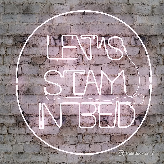 Neon Decorative Light with Let's Stay In Bed Text on Brick Wall Background 3d model 