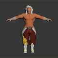 Muscular White Haired Man With Brown Pants Yellow Accents And Gold Boots On Gray Background