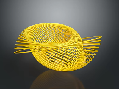 Abstract Yellow Spiral Sculpture With Intricate Woven Wire Structure And Modern Design 3d model