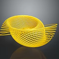 Abstract Yellow Spiral Sculpture With Intricate Woven Wire Structure And Modern Design