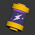 Yellow And Purple Daily Use Electrical Battery With White Lightning Symbol And Decorative Dots Design