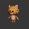 Cartoon Cheetah Character 3D Model Yellow Spotted With White Belly Standing Pose On Dark Background