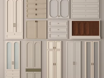 Cabinet Door And Drawer Components With Various Designs And Neutral Color Tones 3d model