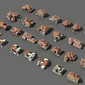 Various Detached Villa Architectural Models With Different Exterior And Roof Styles