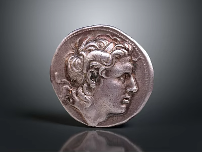 Artistic Ancient Silver Coin Sculpture With Detailed Human Head Carving Design 3d model
