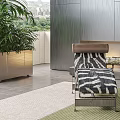 Zebra Pattern Lounge Chair With Small Side Table On Balcony City View And Green Rug
