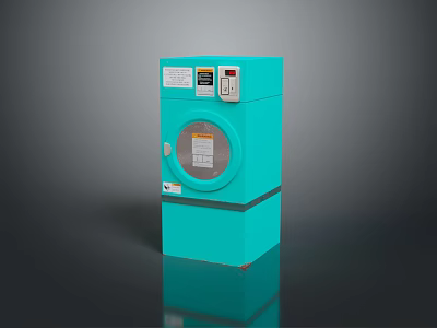 Blue Computer Device With Circular Door Control Panel And Instruction Labels 3d model