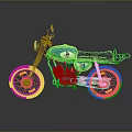 Vintage Blue Classic Motorcycle with Black Leather Seat Yellow Rimmed Wheels and Chrome Accents