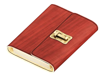 Red Wooden Cover Notebook With Gold Metal Buckle And Classic Style 3d model