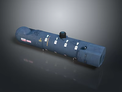 Blue Cylindrical Industrial Equipment With Surface Labels And Connection Ports 3d model