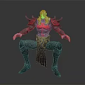 White Head Character In Red Black Armor With Red Heart On Chest Crouching Posture Robe