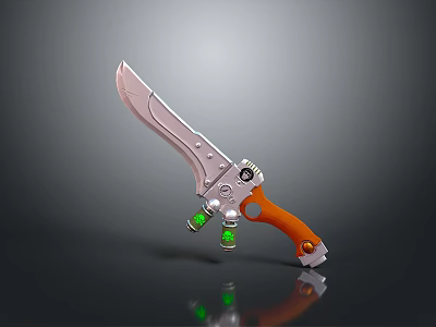 Futuristic Combat Knife With Silver Blade Orange Handle Green Gems And Metal Parts 3d model