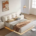 Modern Bedroom Interior Design With White Bed Nightstand Floor Lamp And Wall Artwork