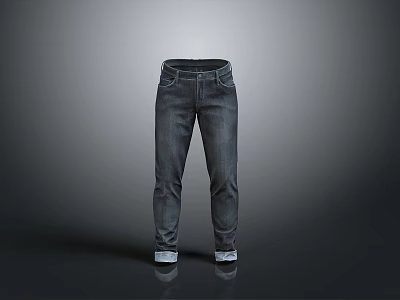 Dark Gray Denim Jeans With Straight Leg Design And Classic Pockets 3d model
