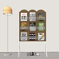 Modern Wooden Bookshelf With Stylish Books Floor Lamp And Open Book Design