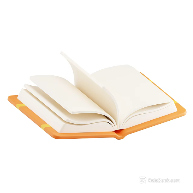 Open Orange Cover Notebook With Yellow Bookmark Ribbon And White Blank Pages 3d model 