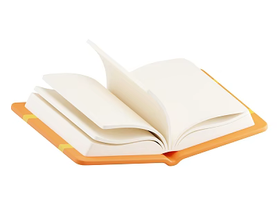 Open Orange Cover Notebook With Yellow Bookmark Ribbon And White Blank Pages 3d model