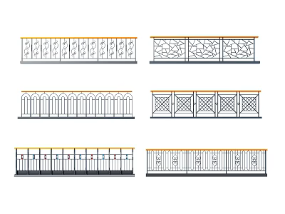 Various Types of Decorative Fence Designs Featuring Ornamental Patterns And Railings 3d model
