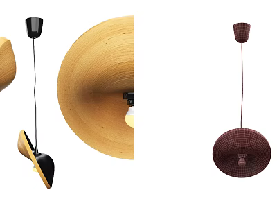 Modern Pendant Lights With Wooden Dome And Woven Design For Interior Decor 3d model