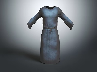 Gray Long Sleeved Robe With Textured Fabric Simple Design And Waist Tie 3d model