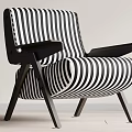 Modern Accent Chair With Black And White Striped Fabric And Wooden Armrests Design