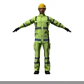 Worker in Yellow Safety Suit and Hard Hat Standing with Arms Outstretched