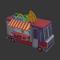 Red Mobile Pizza Truck With Pizza Sign Striped Awning And Slice Decoration