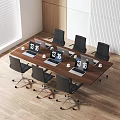 Wooden Conference Table With Black Office Chairs Laptops Coffee Cups And Time Display 1316