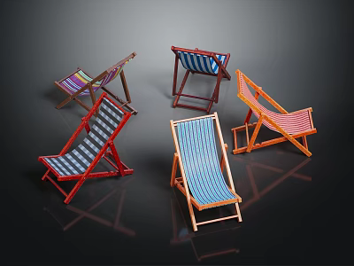 Colorful Striped Deck Chairs With Foldable Design In Various Hues For Outdoor Use 3d model
