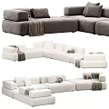 Beige Sectional Sofa With Soft Upholstery Decorative Pillows And Throw Blankets 3d model